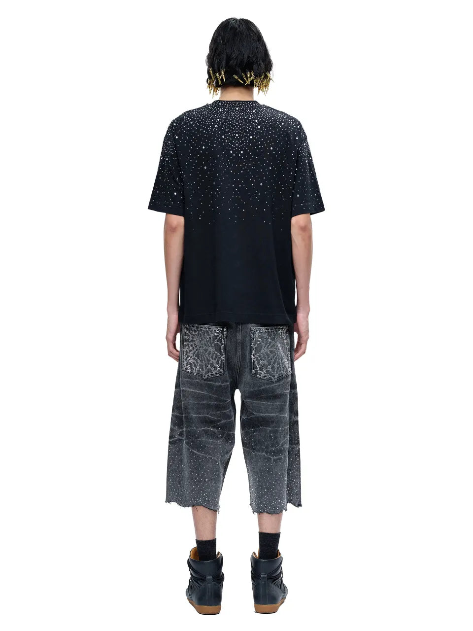 LUMINOUS DAWN RHINESTONE TEE - BLACK