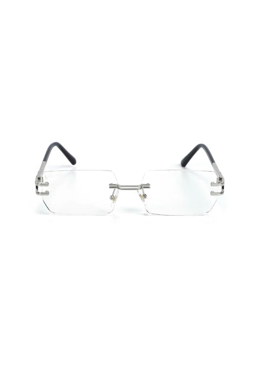 $ole only Lemures Sunglasses - Clear の正面。透明なスクエアレンズと、安定感のあるノーズパッドを備えたユニセックスデザイン。