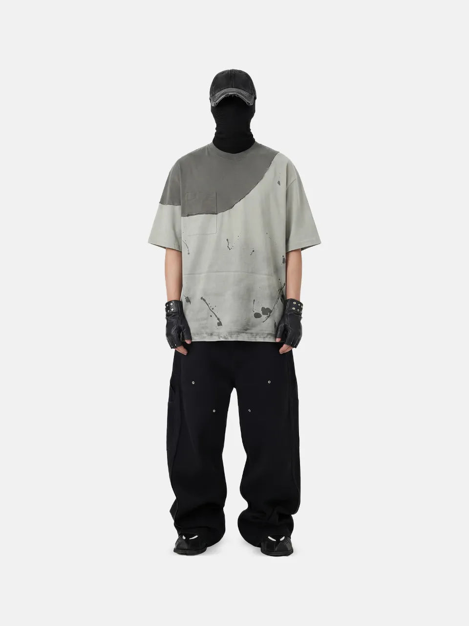 【DISTOPION】 Facade Splatter Tee (グレー) 着用ルック 正面全身