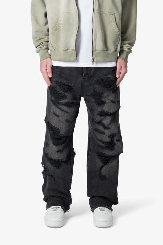 【MNML】 ULTRA BAGGY DISTRESSED DENIM (ブラック) 正面全体画像