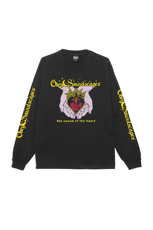 【OBEY】 SOUNDSCAPES PIGMENT LONG SLEEVE TEE (ブラック) 正面全体画像