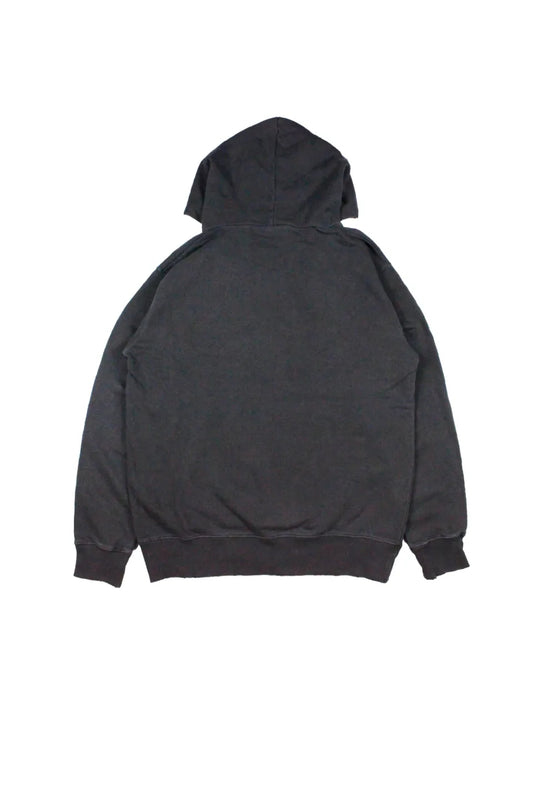 【SIRUSI LOCUS】 SIRUSI LOGO PIGMENT HOODIE (ダークグレー) ピグメント加工 ダメージパーカー 平置き背面
