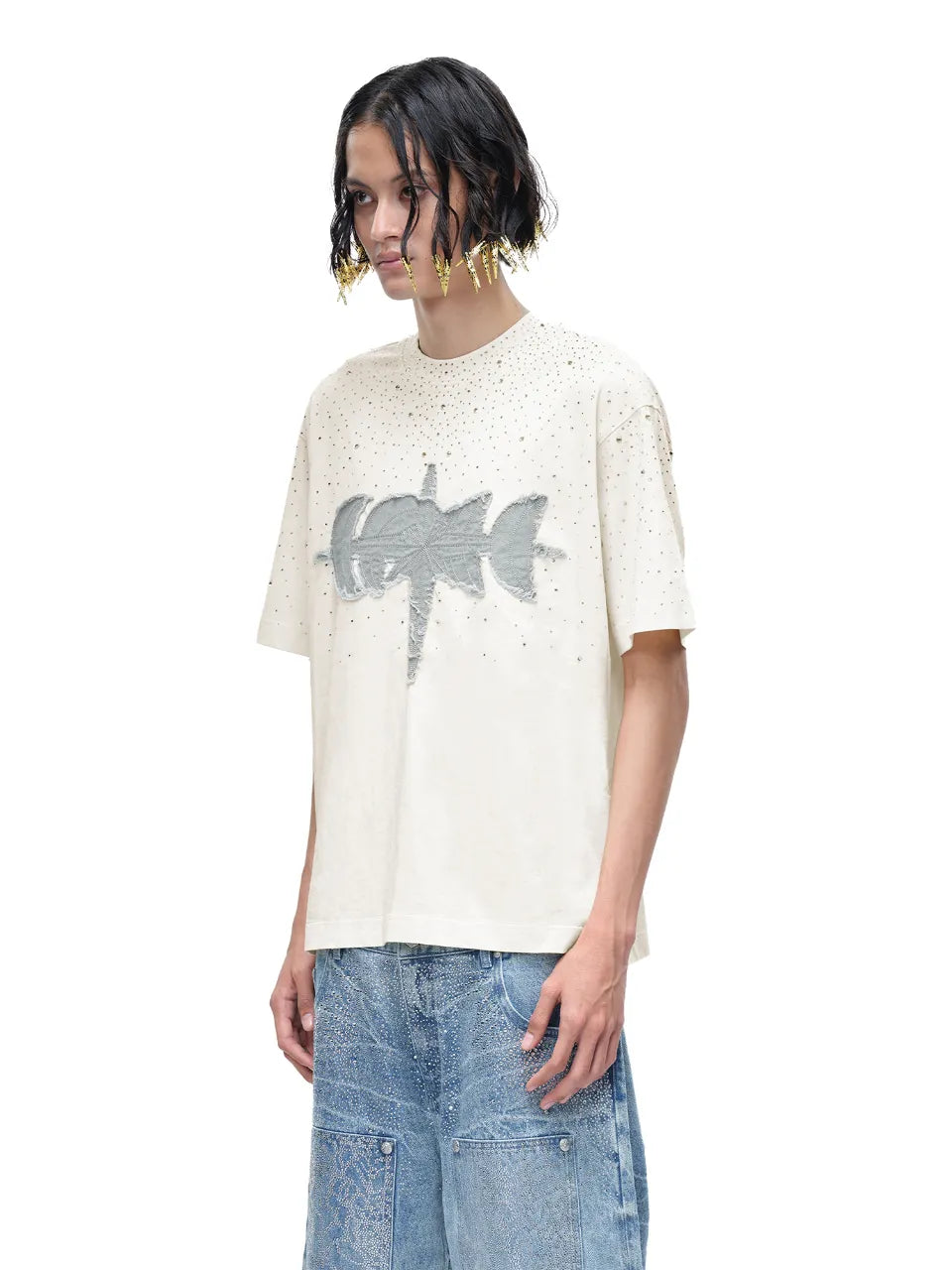 LUMINOUS DAWN RHINESTONE TEE - WHITE