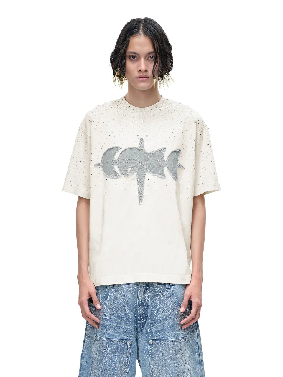 LUMINOUS DAWN RHINESTONE TEE - WHITE
