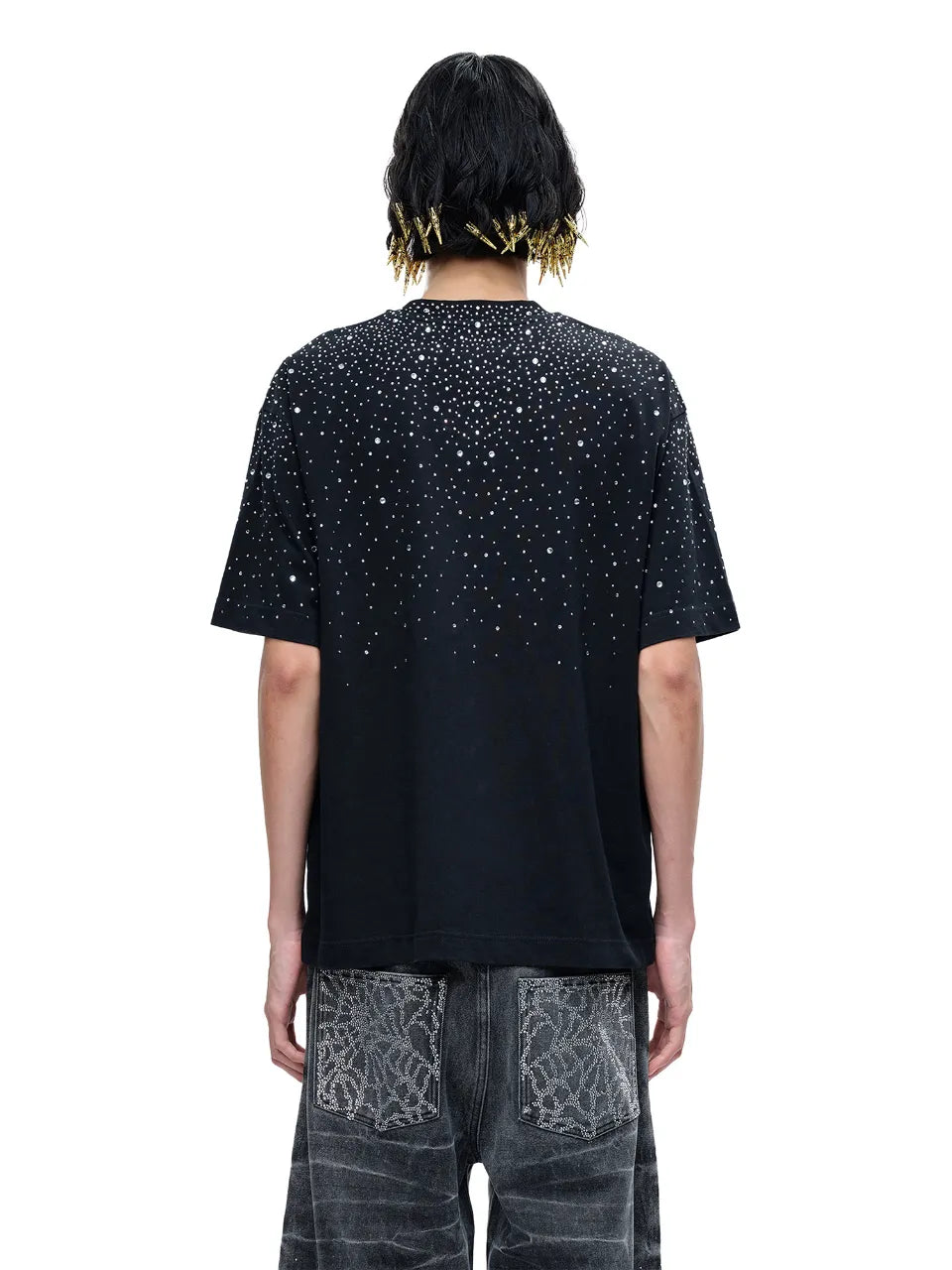 LUMINOUS DAWN RHINESTONE TEE - BLACK