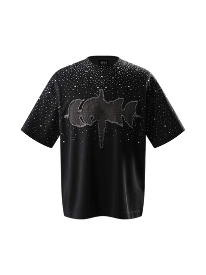 LUMINOUS DAWN RHINESTONE TEE - BLACK