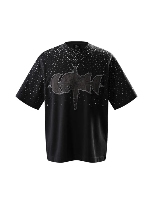 LUMINOUS DAWN RHINESTONE TEE - BLACK