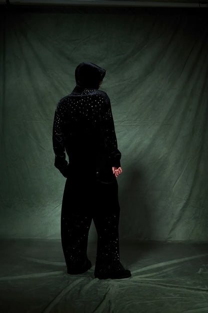 Micro Cross Rhinestone Velour Track Pants