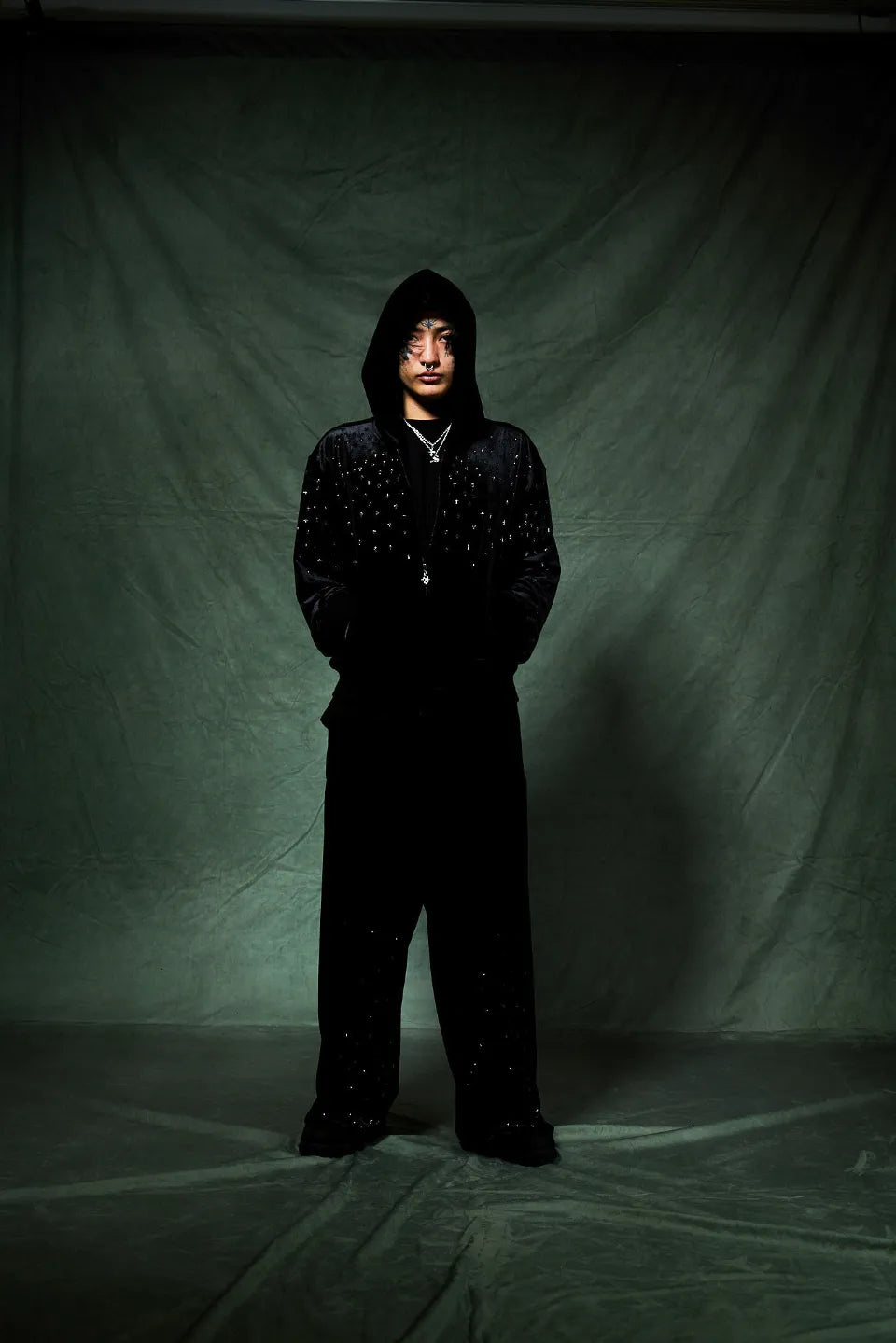 Micro Cross Rhinestone Velour Track Pants