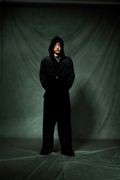 Micro Cross Rhinestone Velour Track Pants
