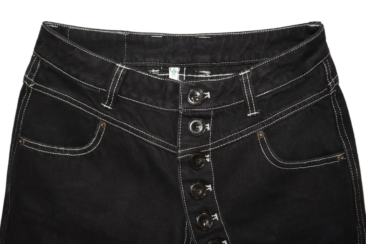 Long Button-Down Laser-Cut Jeans