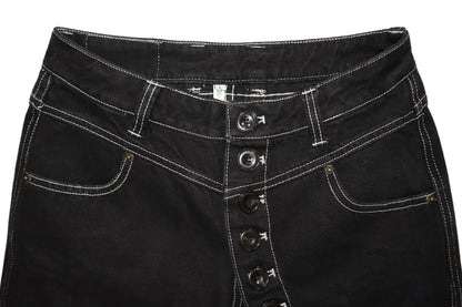 Long Button-Down Laser-Cut Jeans