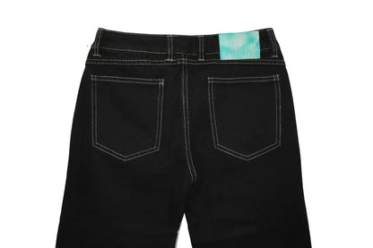 Long Button-Down Laser-Cut Jeans