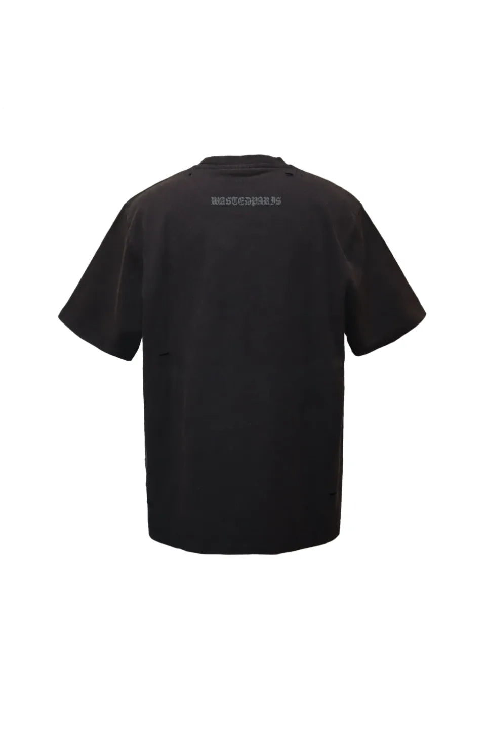 WASTED PARIS CURSE T-SHIRTの背面画像。中央上部にWASTED PARISのロゴとダメージ加工。