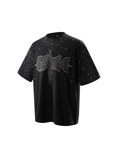 LUMINOUS DAWN RHINESTONE TEE - BLACK