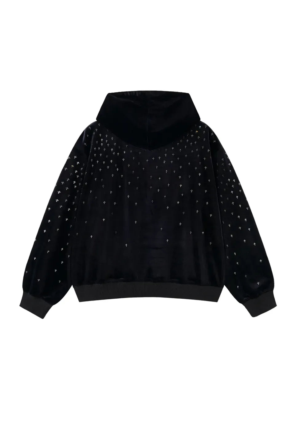 【SUPPLIER】 Micro Cross Rhinestone Velour Zip Hoodie （ブラック） 背面全体画像