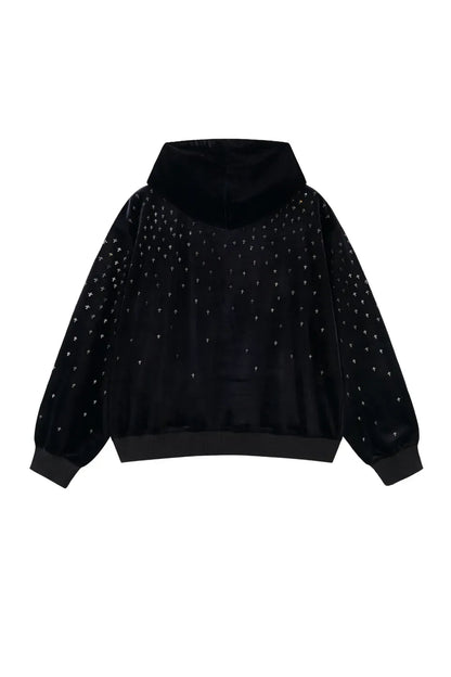 【SUPPLIER】 Micro Cross Rhinestone Velour Zip Hoodie （ブラック） 背面全体画像