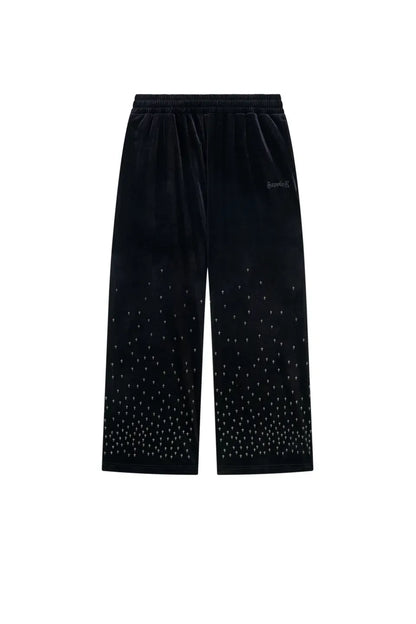 SUPPLIER】 Micro Cross Rhinestone Velour Track Pants （ブラック） 正面全体画像