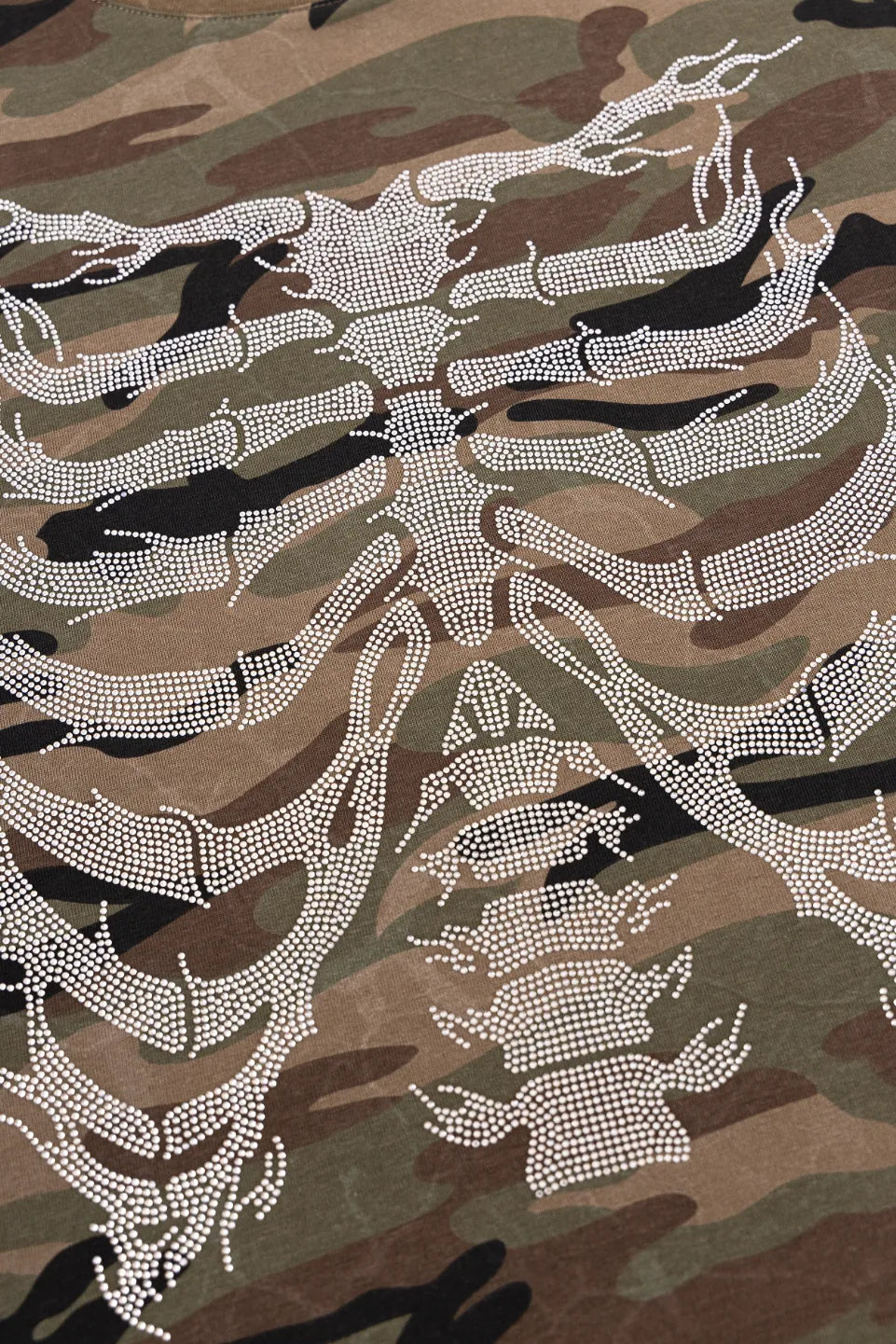 Rhinestone Fire Bones Tee - KHAKI