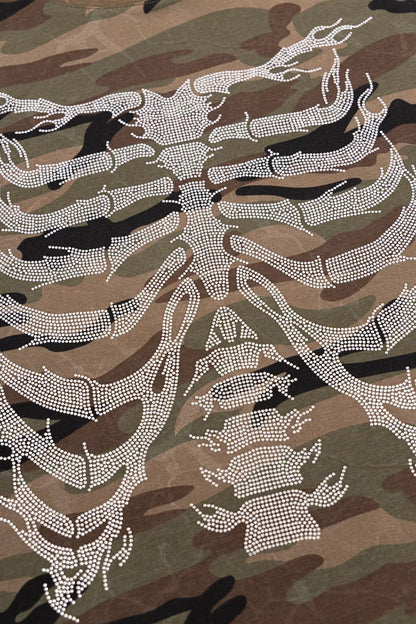 Rhinestone Fire Bones Tee - KHAKI