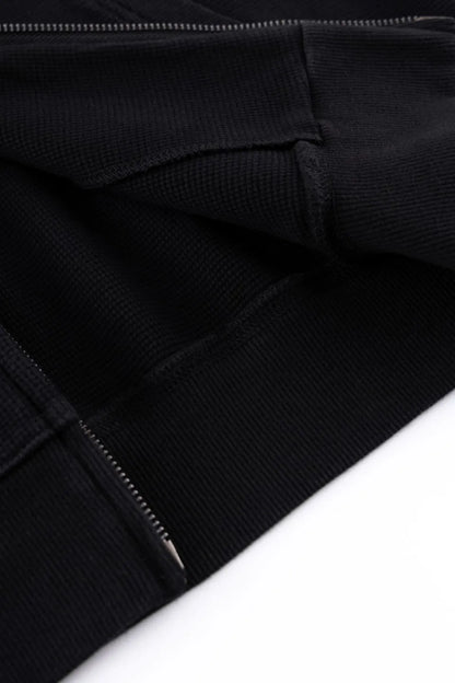 Multiple Cross Leather Patch Thermal Zip Hoodie