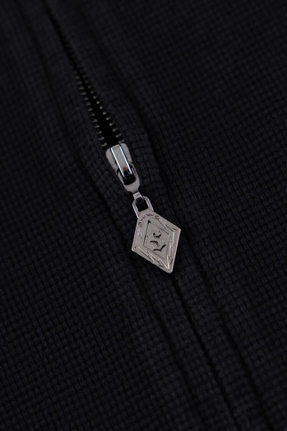 Multiple Cross Leather Patch Thermal Zip Hoodie