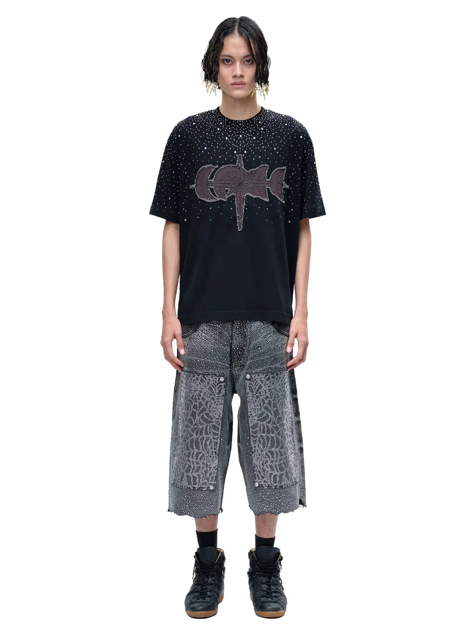 LUMINOUS DAWN RHINESTONE TEE - BLACK