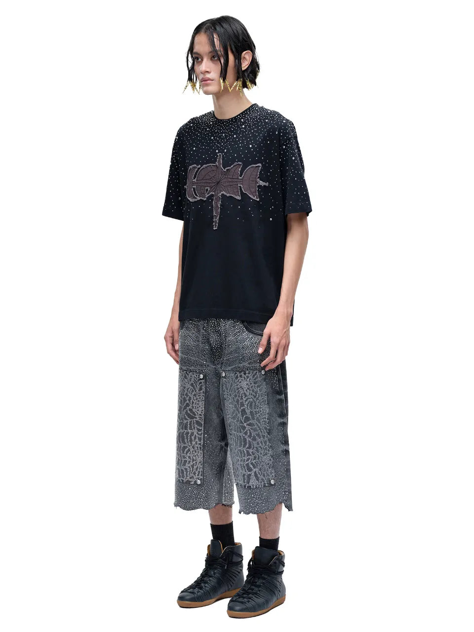 LUMINOUS DAWN RHINESTONE TEE - BLACK