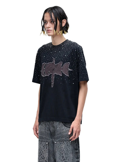 LUMINOUS DAWN RHINESTONE TEE - BLACK