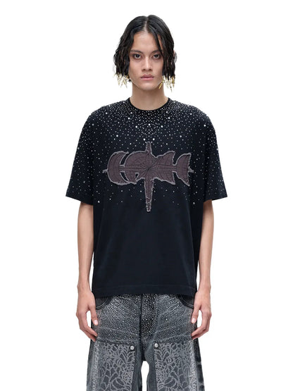 LUMINOUS DAWN RHINESTONE TEE - BLACK