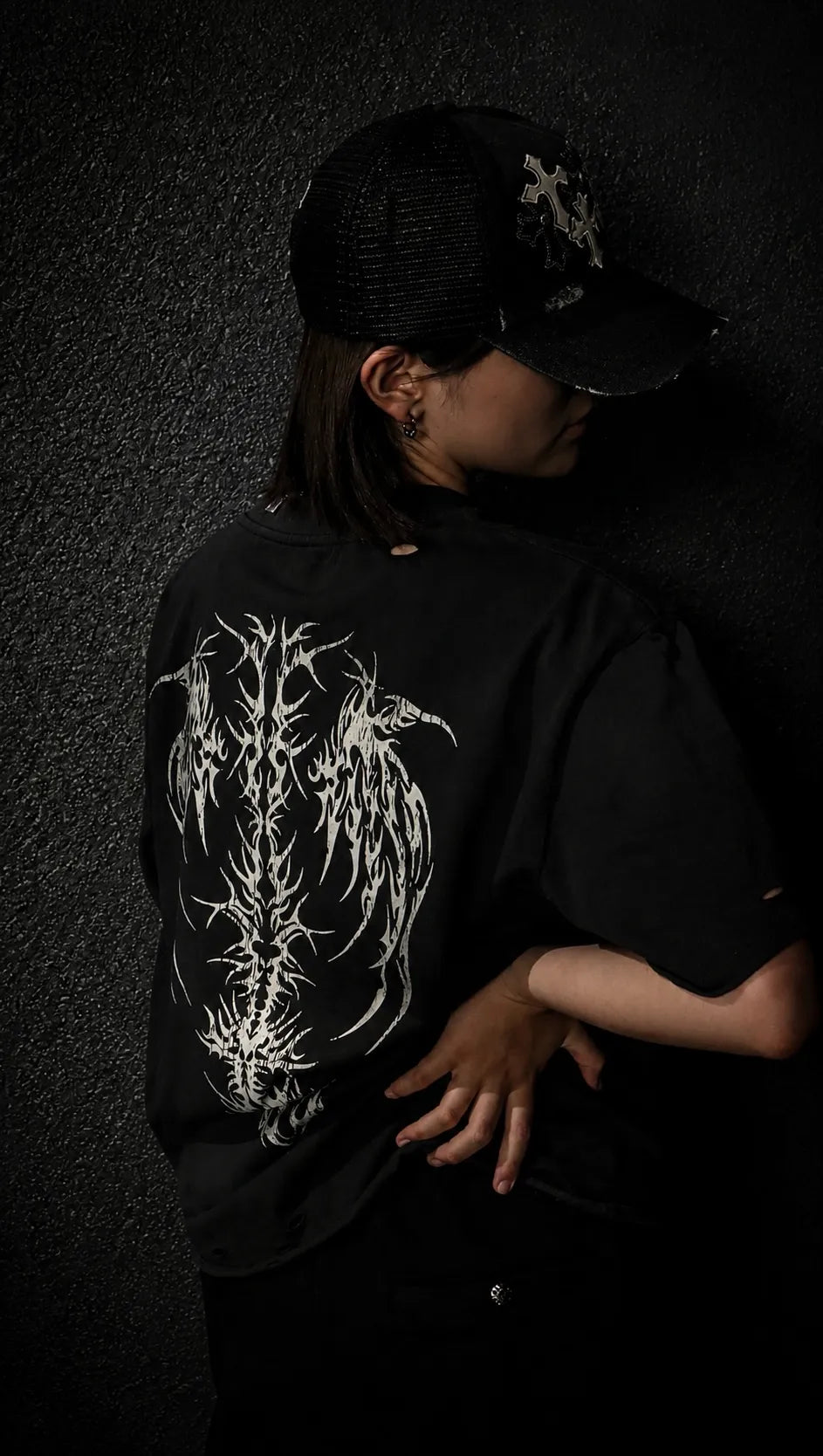Pierced Tribal Bones Tee - BLACK