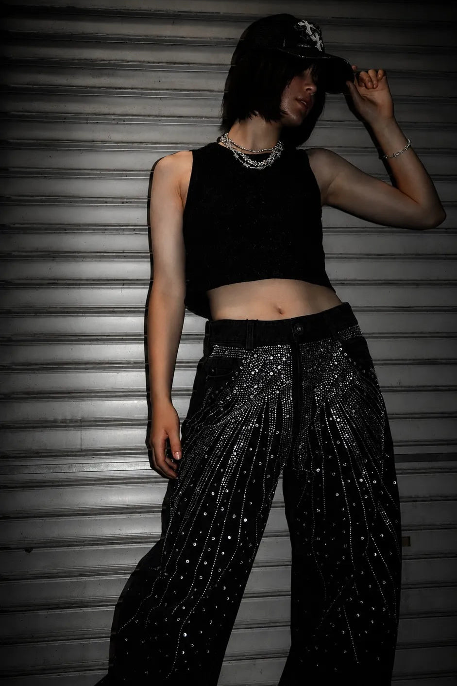 Diamond-Splattered Wide-Leg Pants -Ladies-