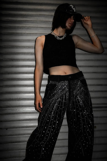 Diamond-Splattered Wide-Leg Pants -Ladies-