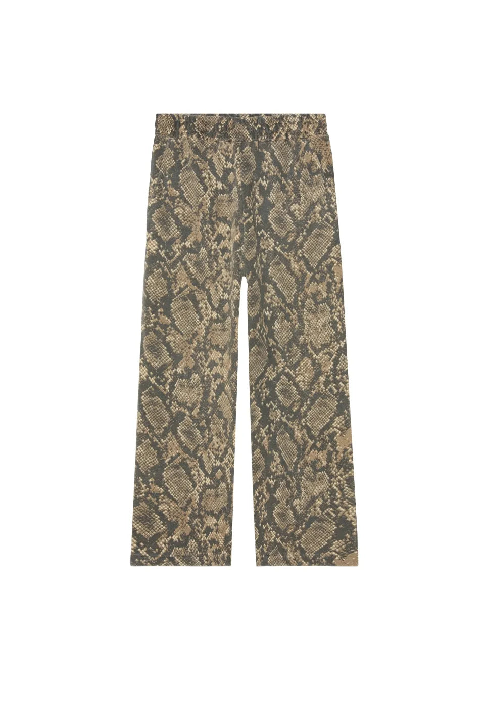OBEY POST SWEATPANT パイソン柄の正面平置き画像。スネークパターンのイージースウェットパンツ。