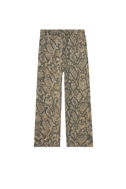 OBEY POST SWEATPANT パイソン柄の正面平置き画像。スネークパターンのイージースウェットパンツ。
