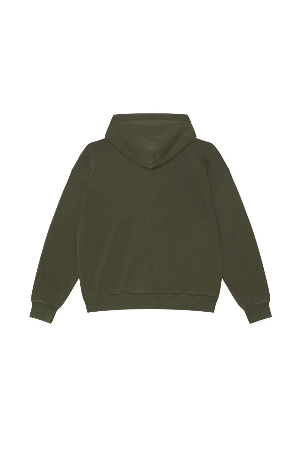OBEY POST ZIP HOOD ダスティブラックオリーブの背面平置き画像。