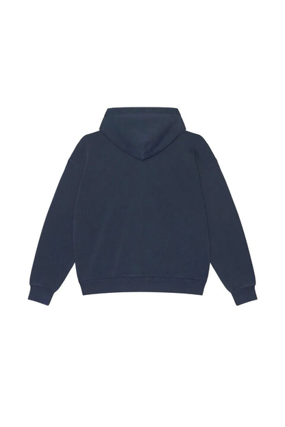 OBEY POST ZIP HOOD ネイビーの背面平置き画像。