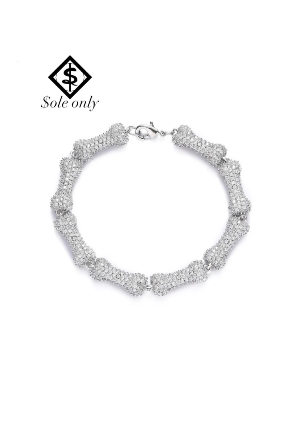 $ole only Bone Chain Bracelet - Silver。骨の形をしたコマに、特別カットのジルコニアを贅沢に敷き詰めたシルバーブレスレット。