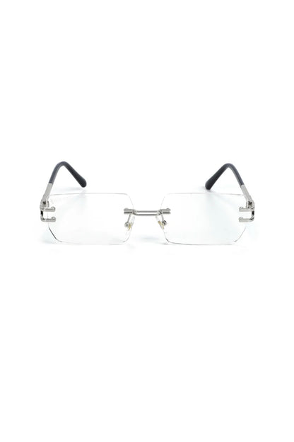 $ole only Lemures Sunglasses - Clear の正面。透明なスクエアレンズと、安定感のあるノーズパッドを備えたユニセックスデザイン。