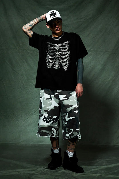 Rhinestone Fire Bones Tee - BLACK