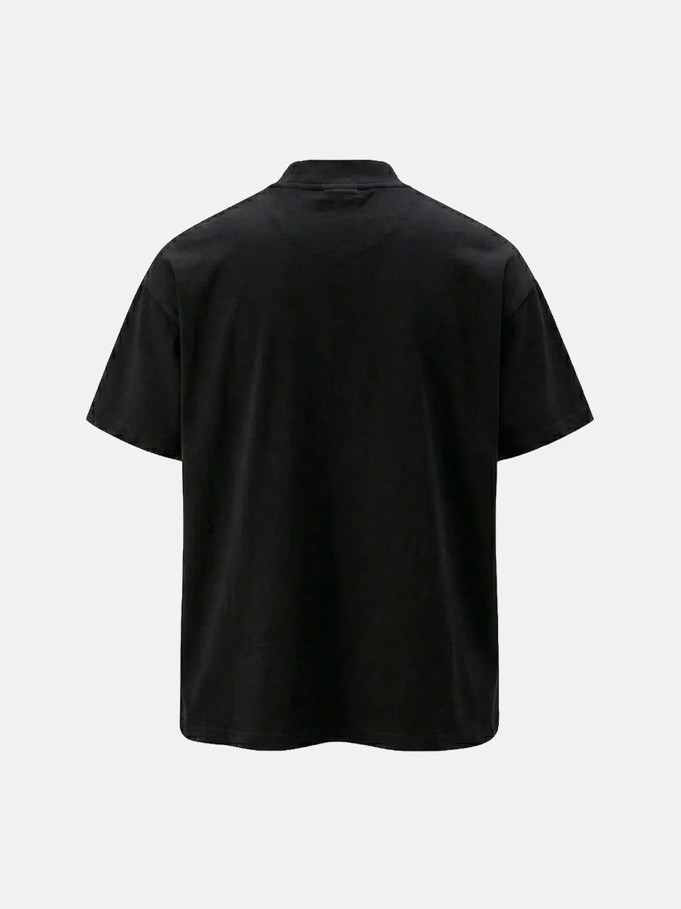 DistopionのSpectral Phantom Tee（ブラック）。ドロップスリーブ仕様の黒のオーバーサイズTシャツのバックビュー。
