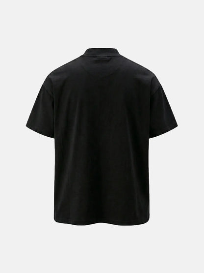 DistopionのSpectral Phantom Tee（ブラック）。ドロップスリーブ仕様の黒のオーバーサイズTシャツのバックビュー。