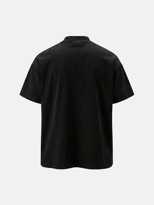DistopionのSpectral Phantom Tee（ブラック）。ドロップスリーブ仕様の黒のオーバーサイズTシャツのバックビュー。