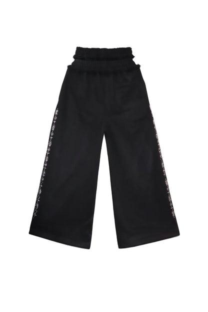 Versailles Galleria "INVWT" Double Waist Sweat Pants ブラックの背面平置き画像。