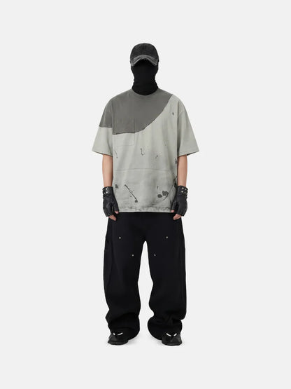 【DISTOPION】 Facade Splatter Tee （グレー） 着用ルック 正面全身