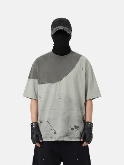 【DISTOPION】 Facade Splatter Tee （グレー） 着用ルック 上半身