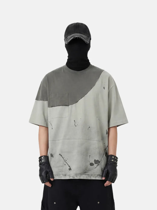 【DISTOPION】 Facade Splatter Tee （グレー） 着用ルック 上半身
