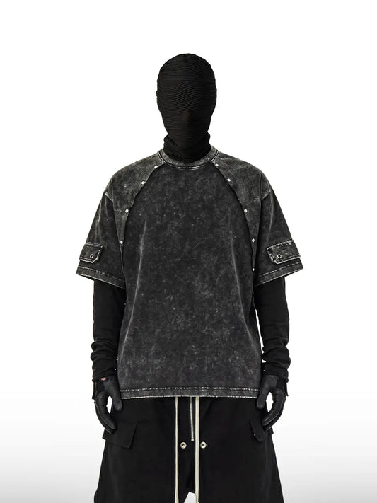 【DISTOPION】 Shatter Point Rivet Tee （ブラック） 着用ルック 正面上半身