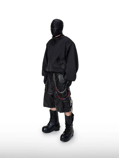 【DISTOPION】 Tech Cargo Shorts （ブラック） 着用ルック 正面全身