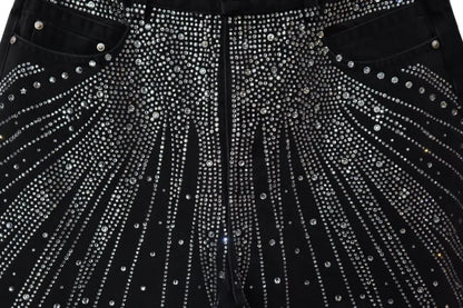 【DND4DES】 Diamond-Splattered Wide-Leg Pants フロント放射状クリスタル装飾ディテール画像